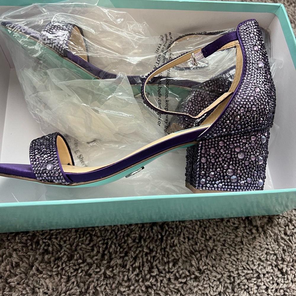 Betsey Johnson Purple Rhinestone Block Heel Sandals